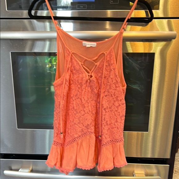 Orange Cropped Camisole with Ruffled Lace - Picture 1 of 5